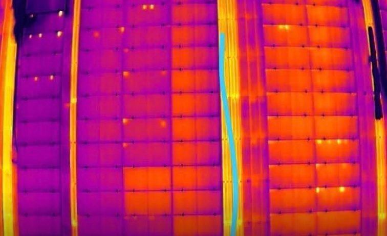 Radiometric thermal screening of a solar array showing module temperature variation